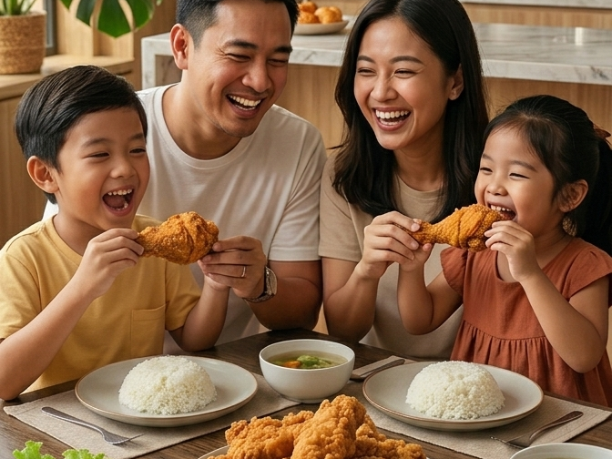 Keluarga menikmati Enakin Chicken